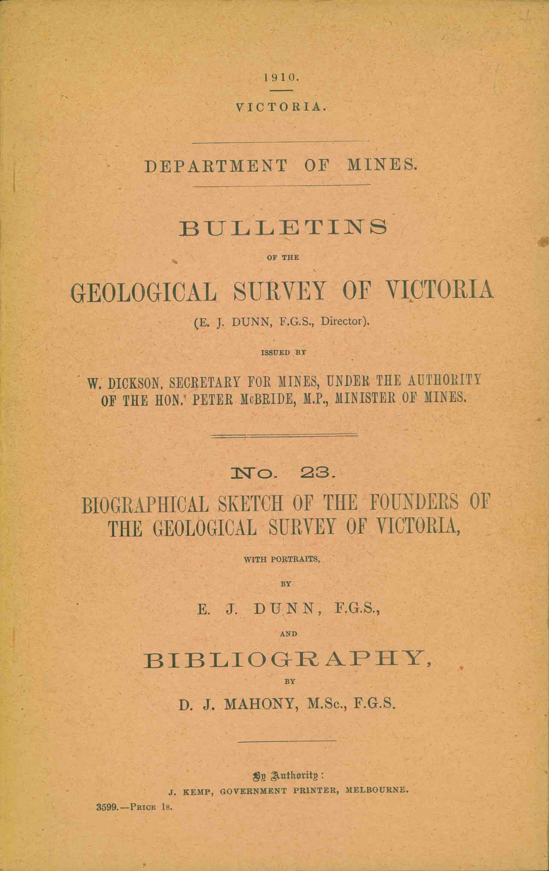 BIOGRAPHICAL SKETCH OF THE FOUNDERS OF THE GEOLOGICAL SURVEY OF VICTORIA