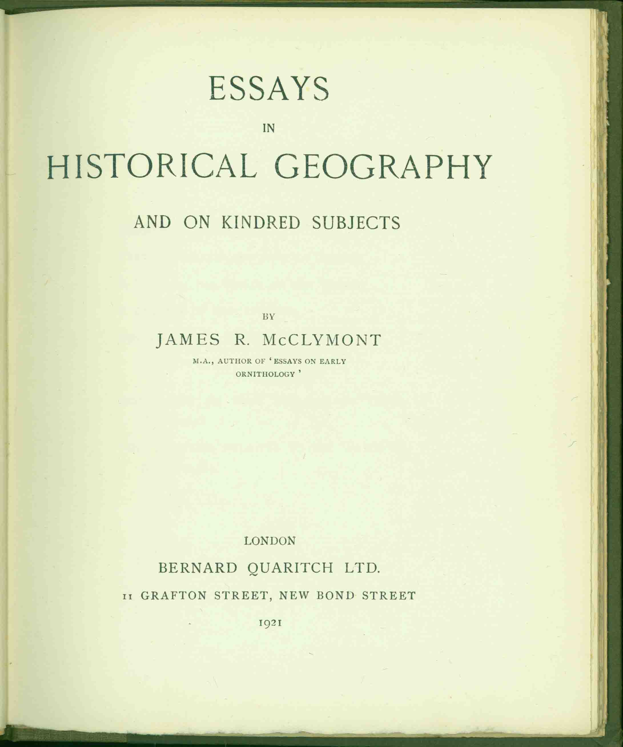 ESSAYS IN HISTORICAL GEOGRAPHY