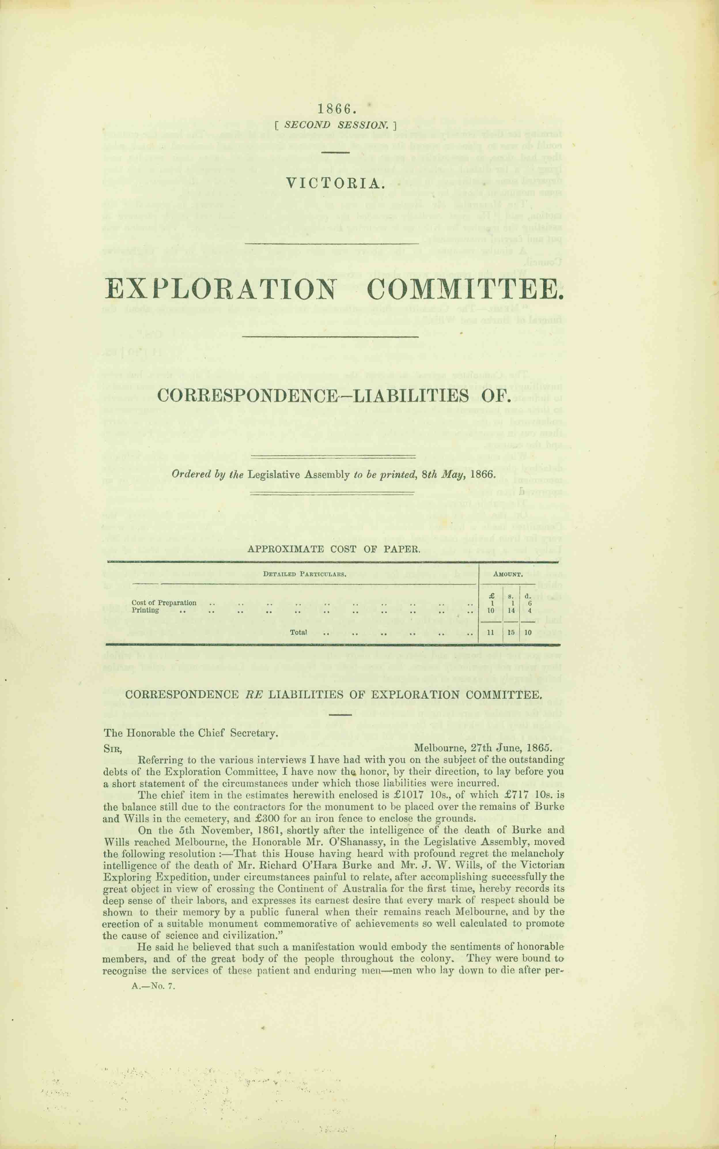 [LETTER FROM, AND REPORT OF COMMANDER NORMAN