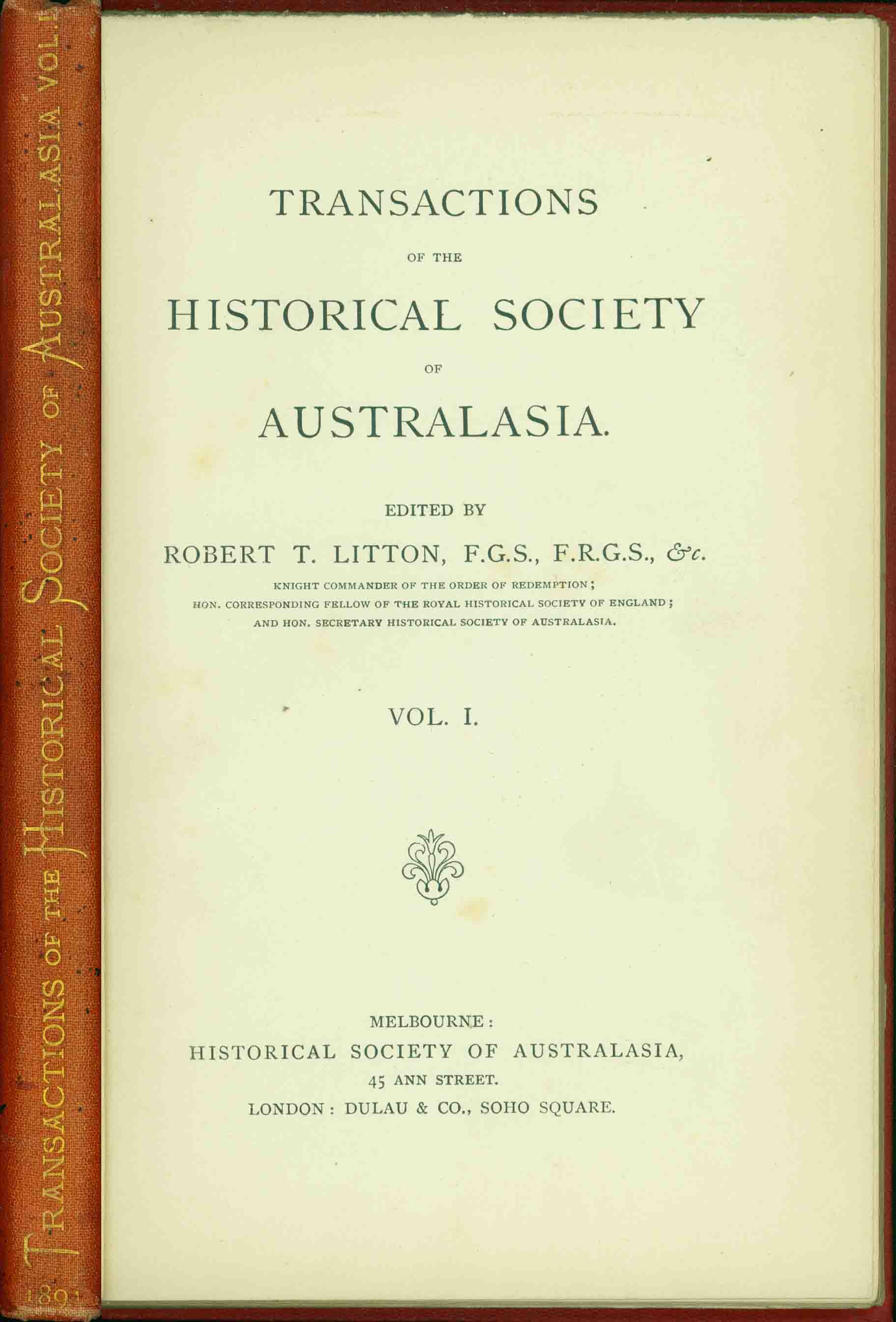 TRANSACTIONS OF THE HISTORICAL SOCIETY OF AUSTRALASIA.