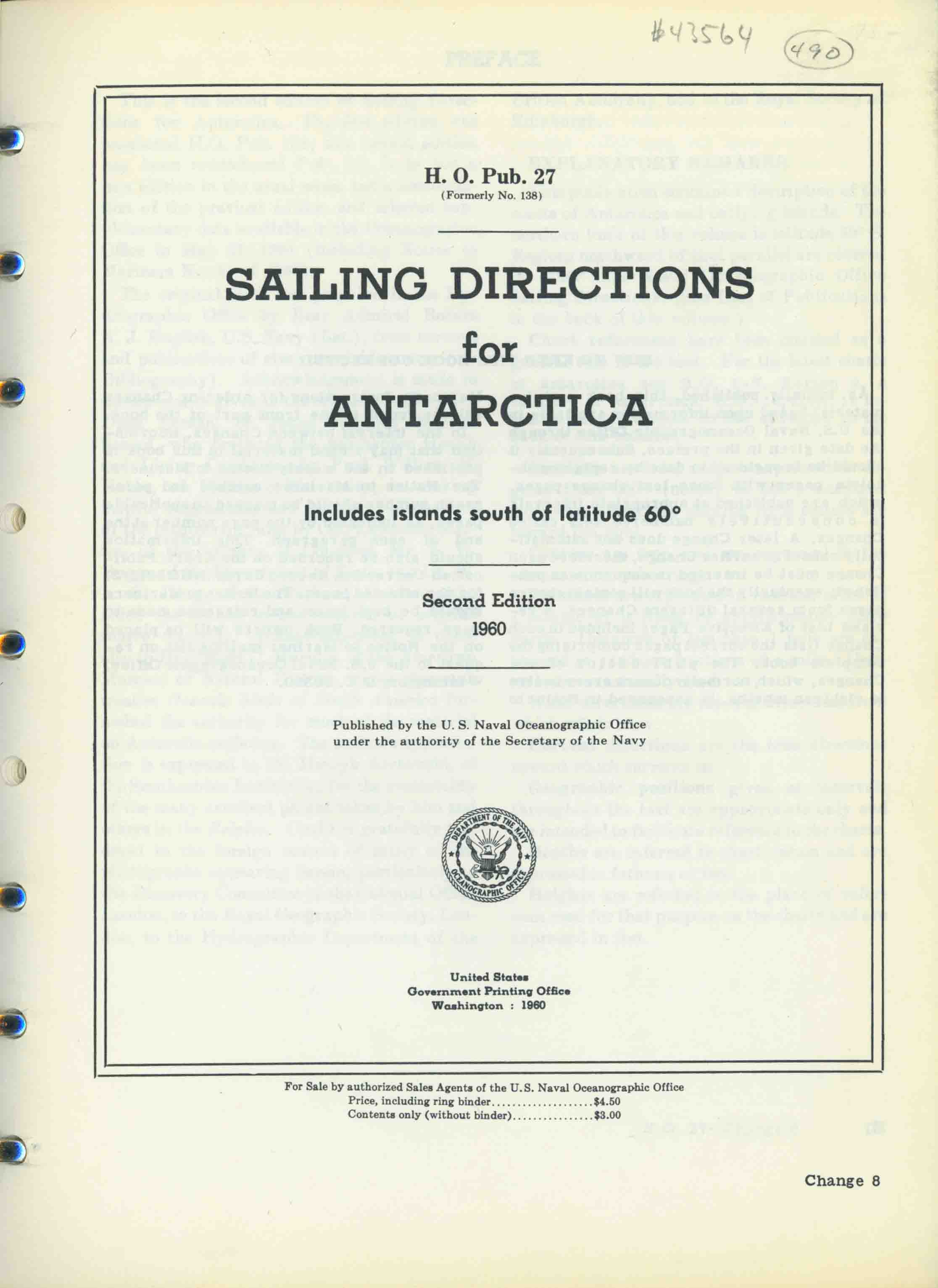 SAILING DIRECTIONS FOR ANTARCTICA,
