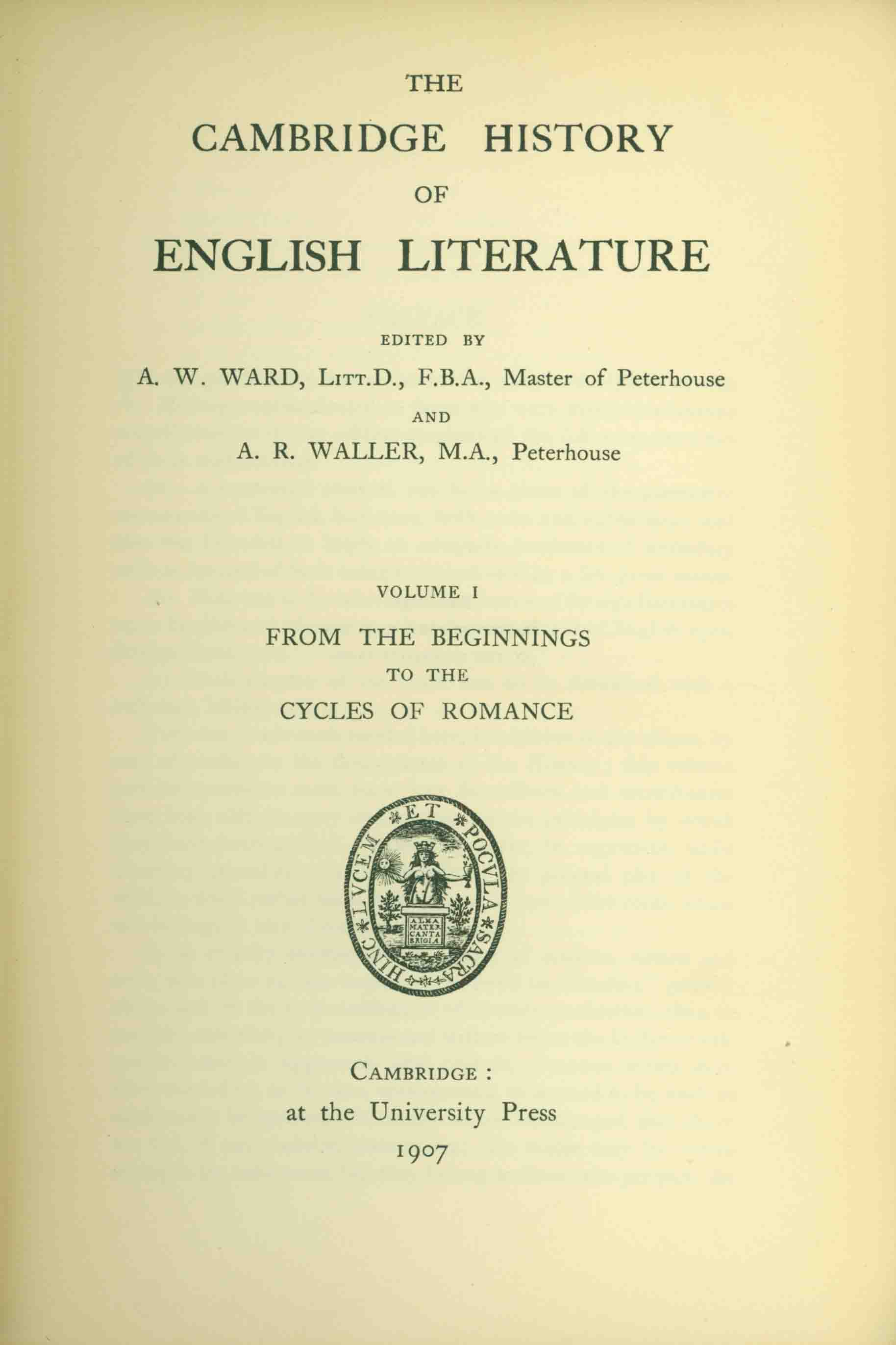 THE CAMBRIDGE HISTORY OF ENGLISH LITERATURE.