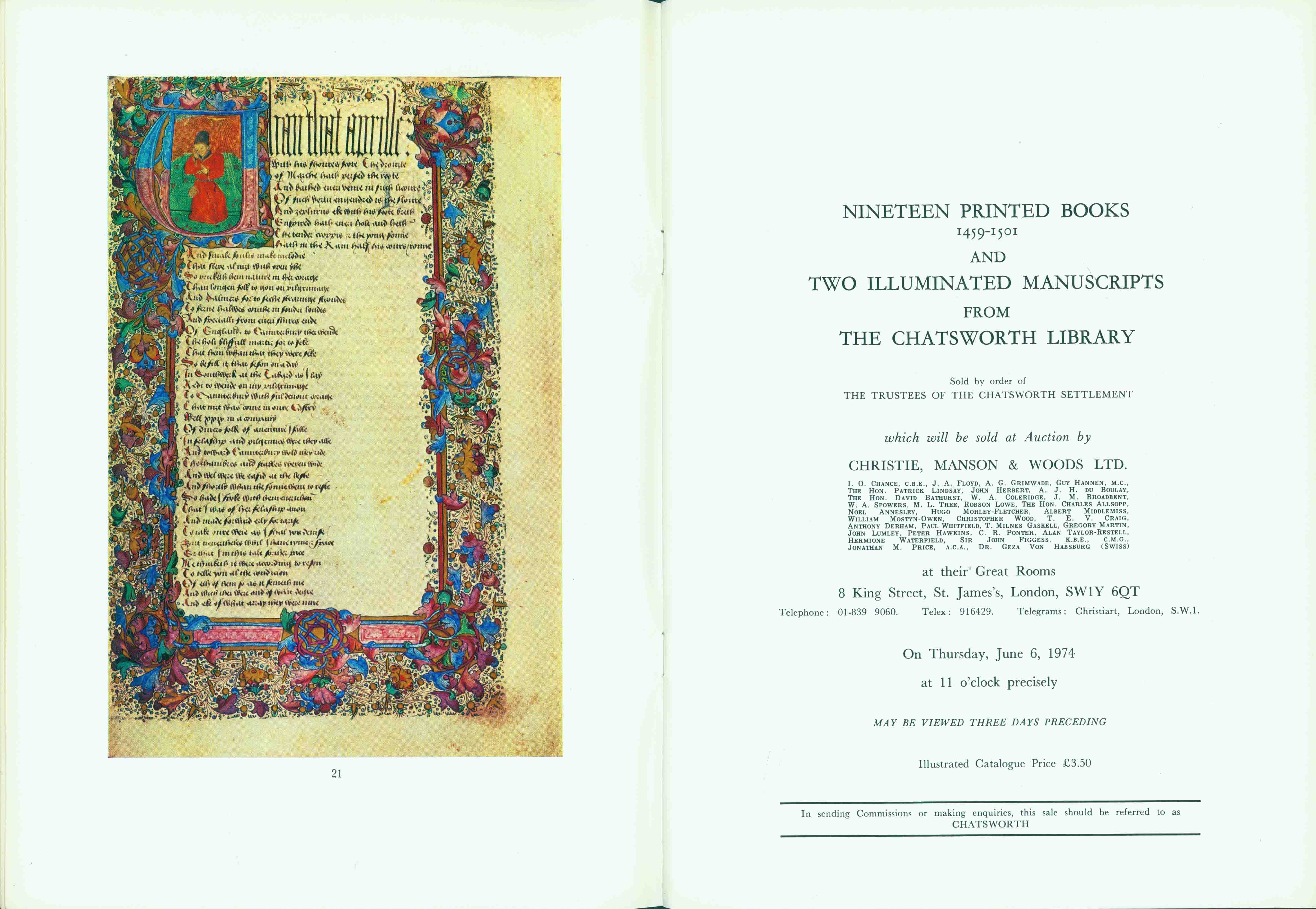 NINETEEN PRINTED BOOKS 1459-1501 AND TWO ILLUMINATED MANUSCRIPTS