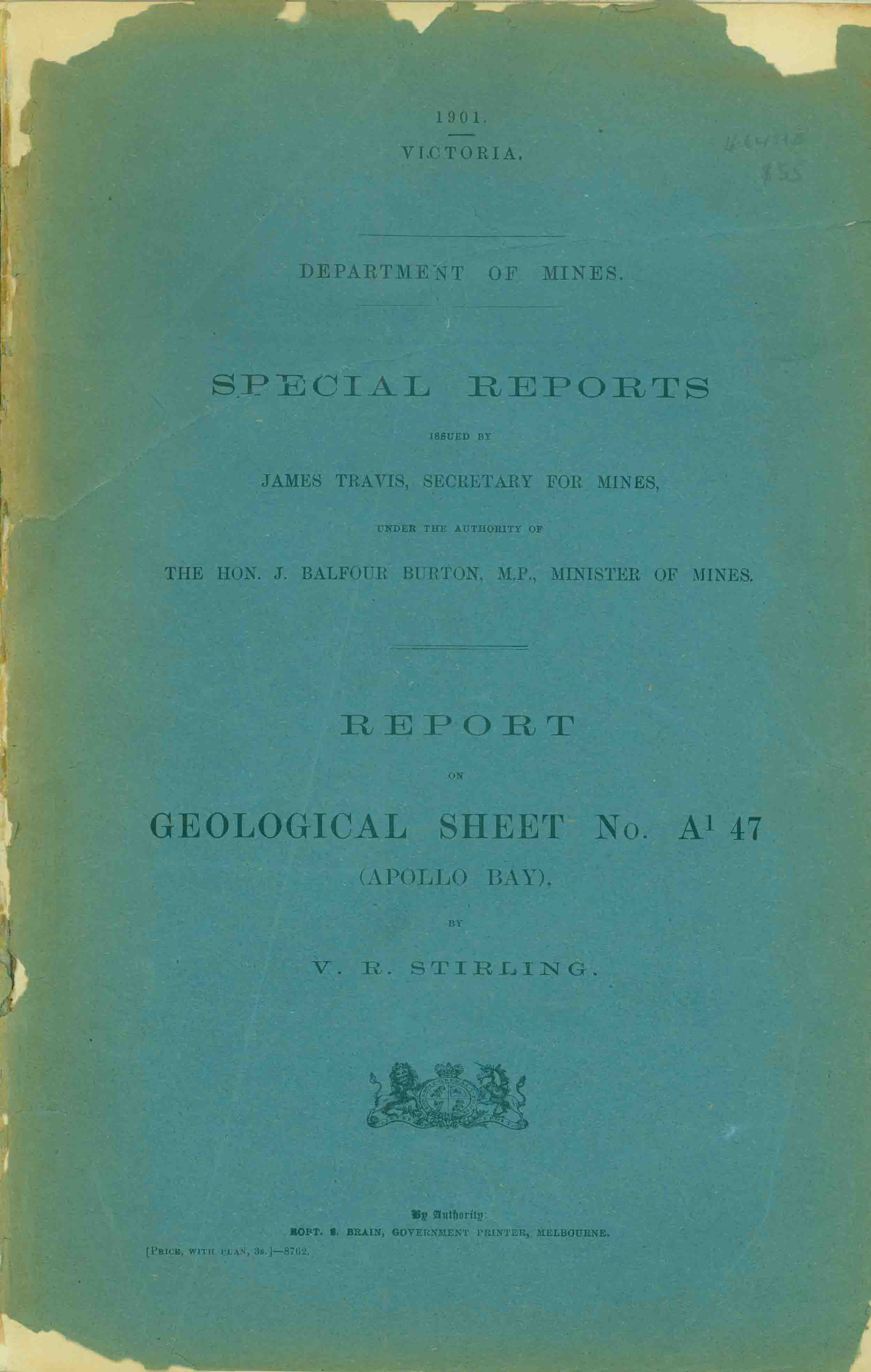REPORT ON GEOLOGICAL SHEET NO. A1 47 (APOLLO BAY).