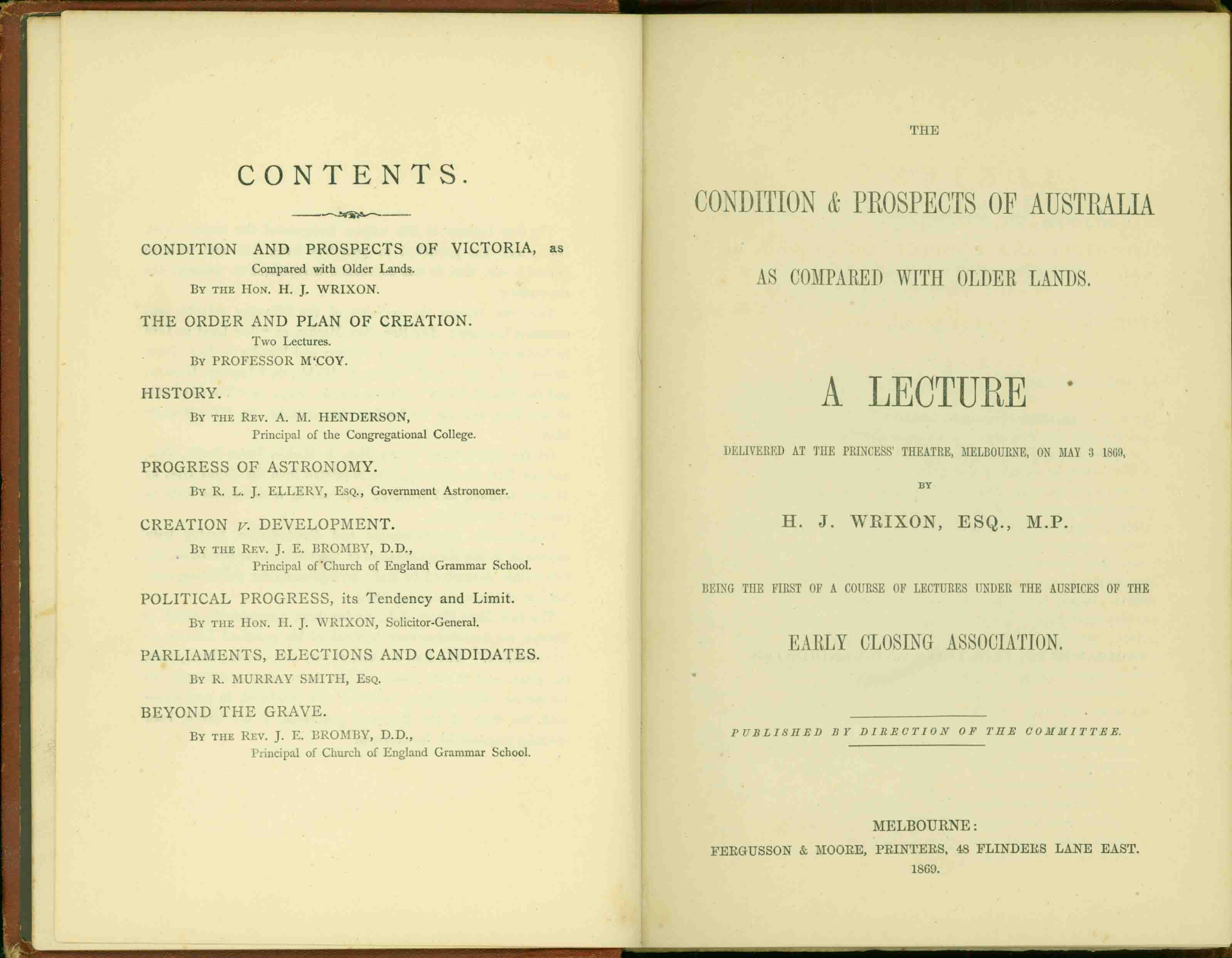 LECTURES DELIVERED BEFORE THE EARLY CLOSING ASSOCIATION,