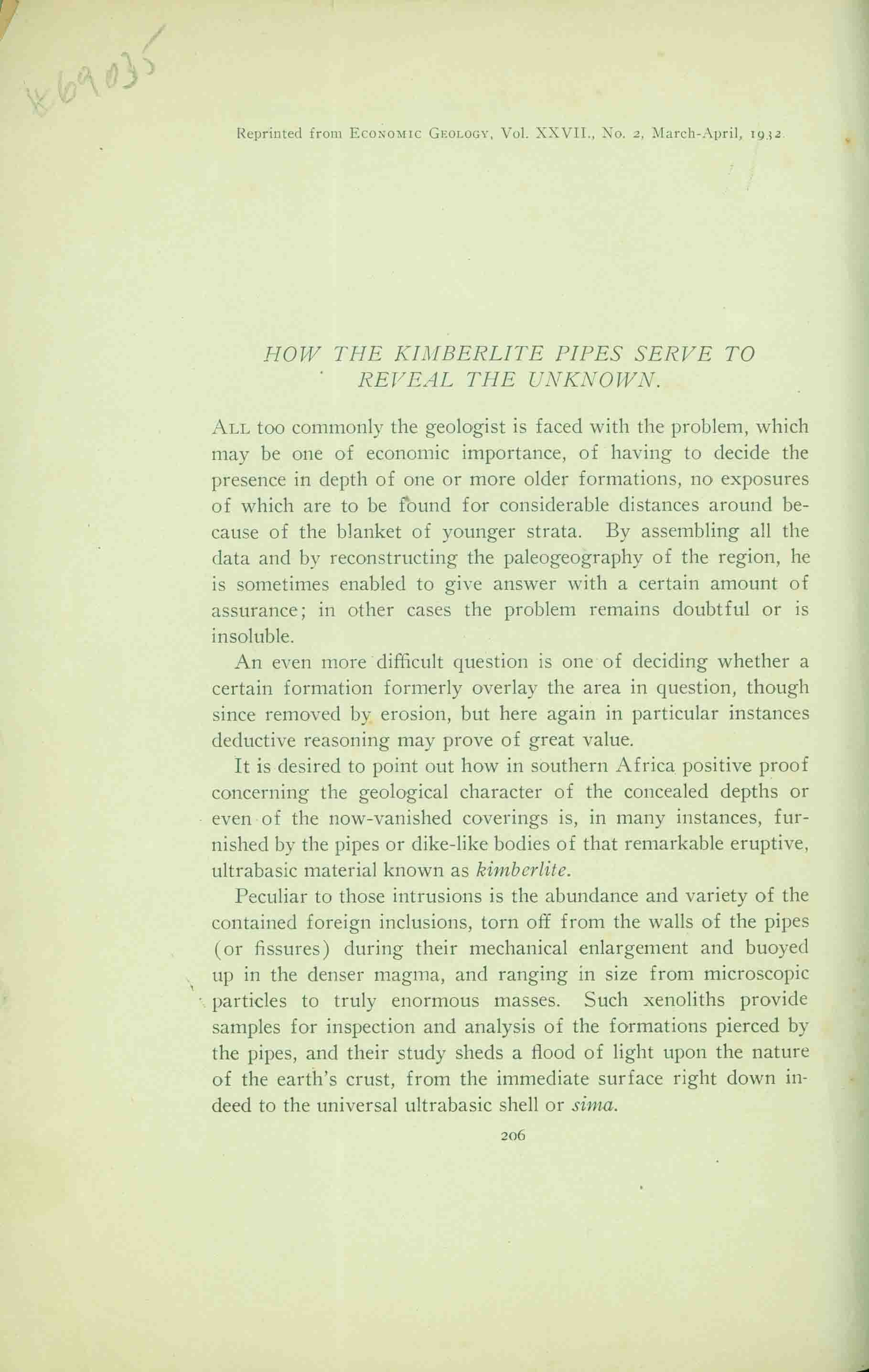 HOW THE KIMBERLITE PIPES SERVE TO REVEAL THE UNKNOWN.