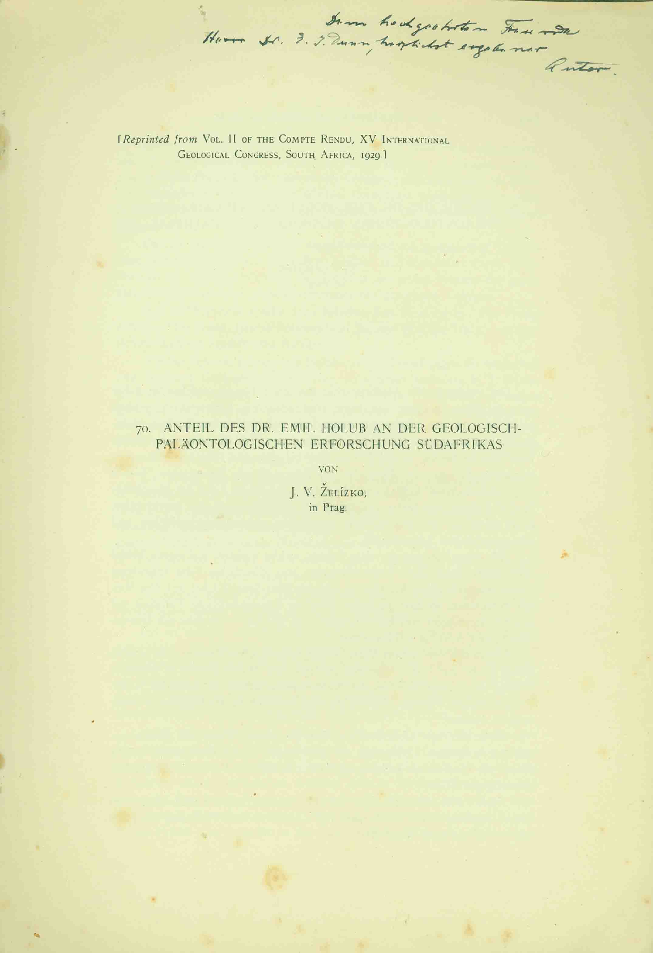 ANTEIL DES DR. EMIL HOLUB AN DER GEOLOGISCH-PALAONTOLOGISCHEN ERFORSCHUNG SUDAFRIKAS.