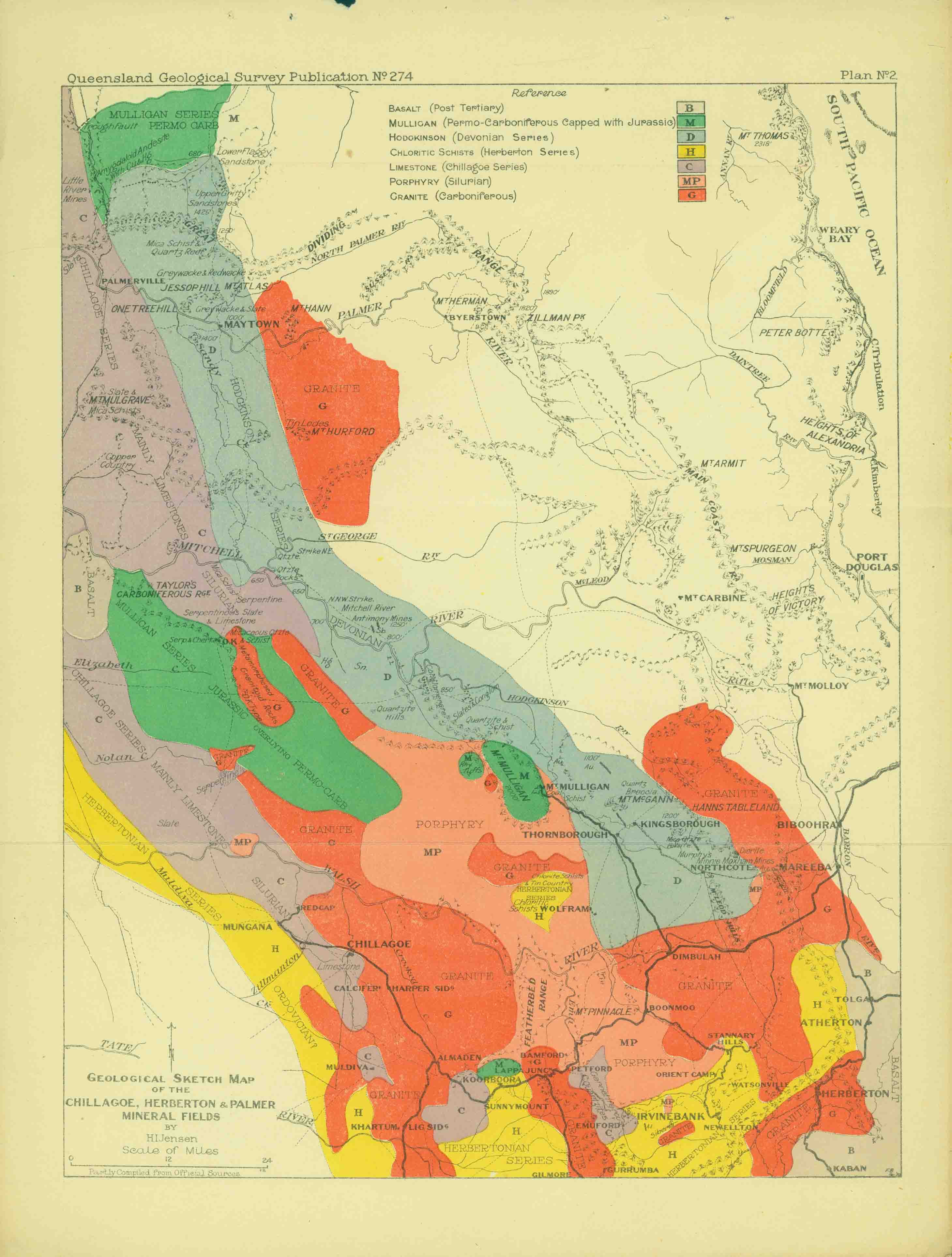 GEOLOGICAL SKETCH MAP OF THE CHILLAGOE, HERBERTON & PALMER MINERAL FIELDS.