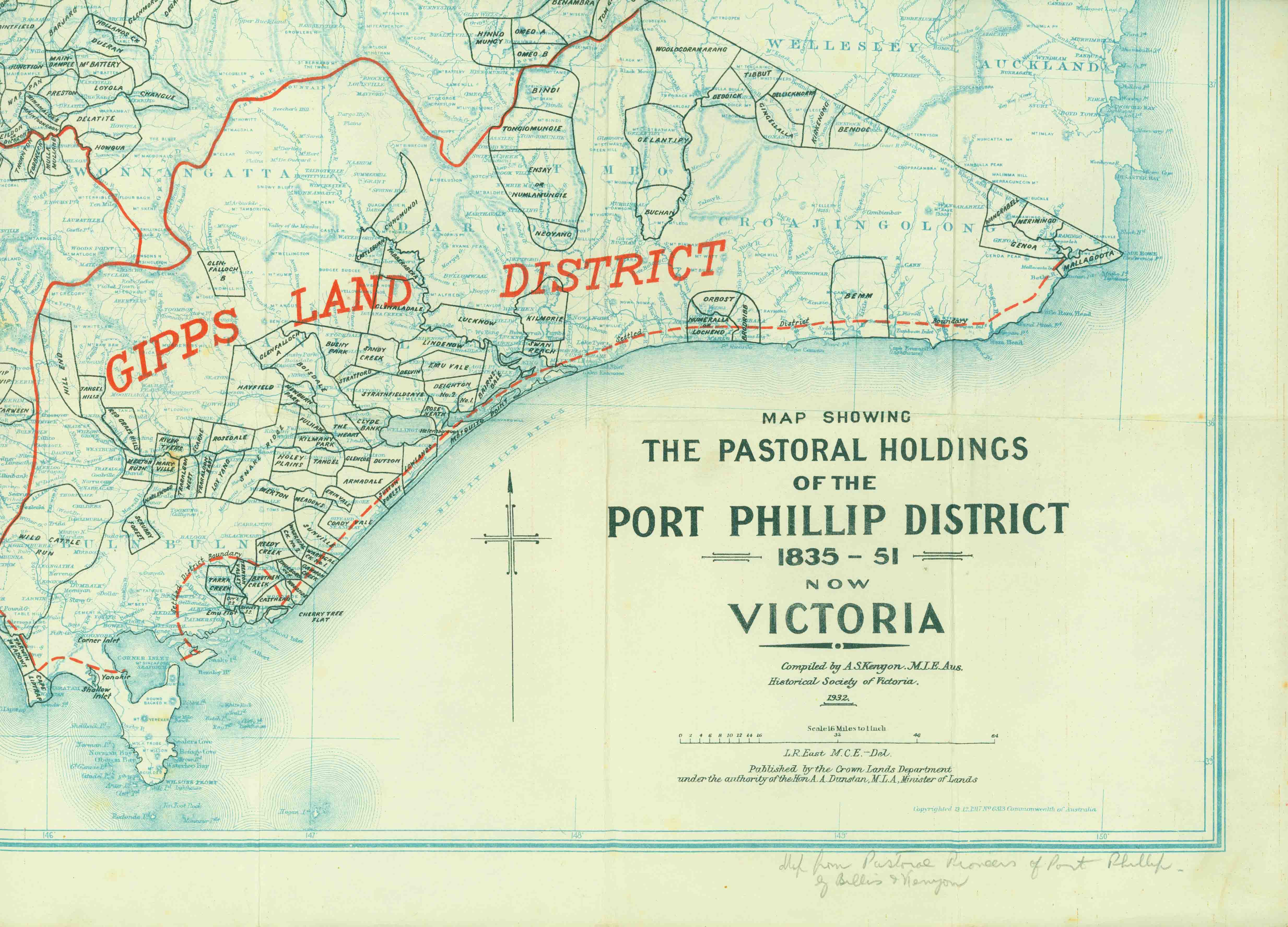 MAP SHOWING THE PASTORAL HOLDINGS OF THE PORT PHILLIP DISTRICT 1835-51 NOW VICTORIA.