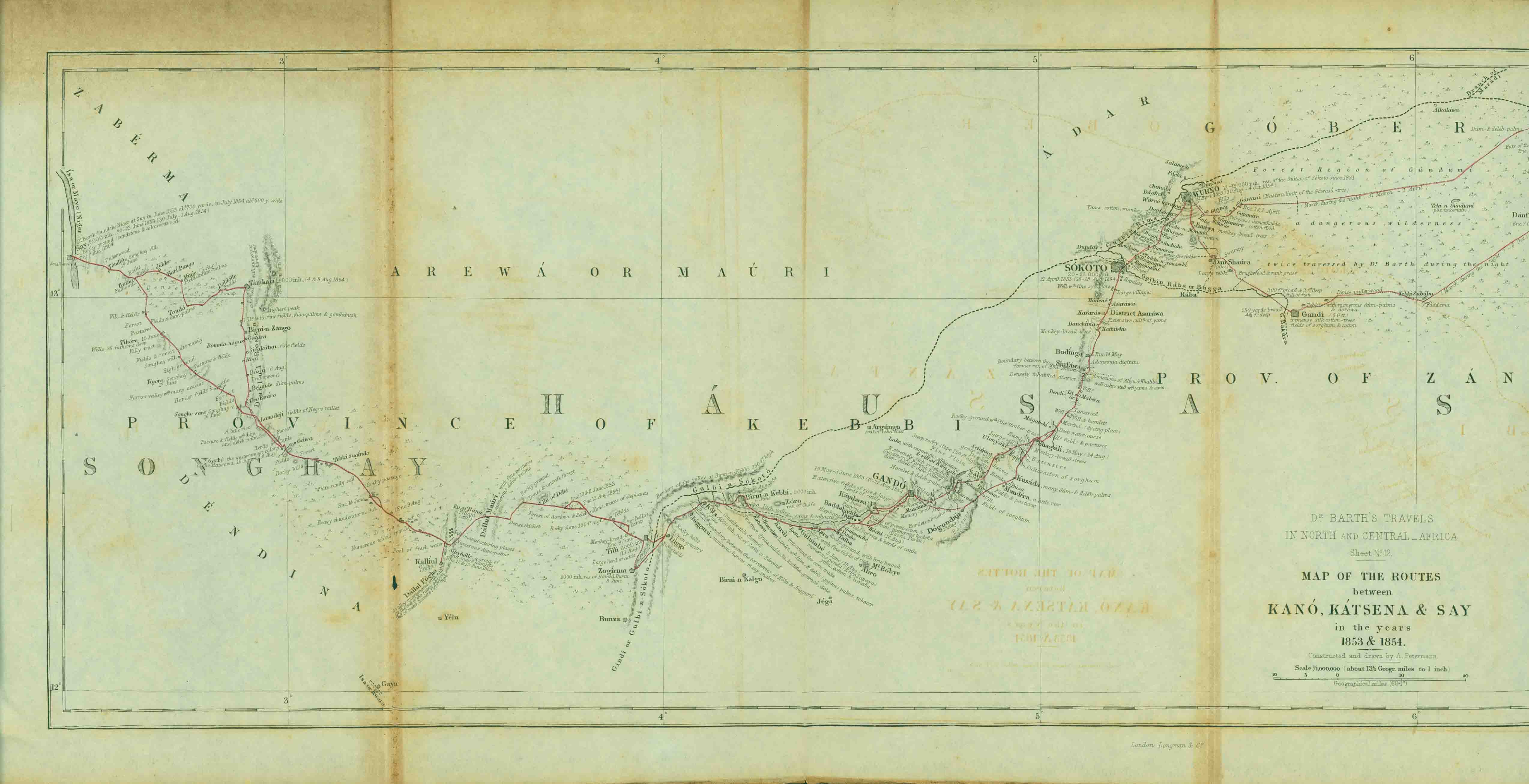 MAP OF THE ROUTES BETWEEN KANO, KATSENA & SAY