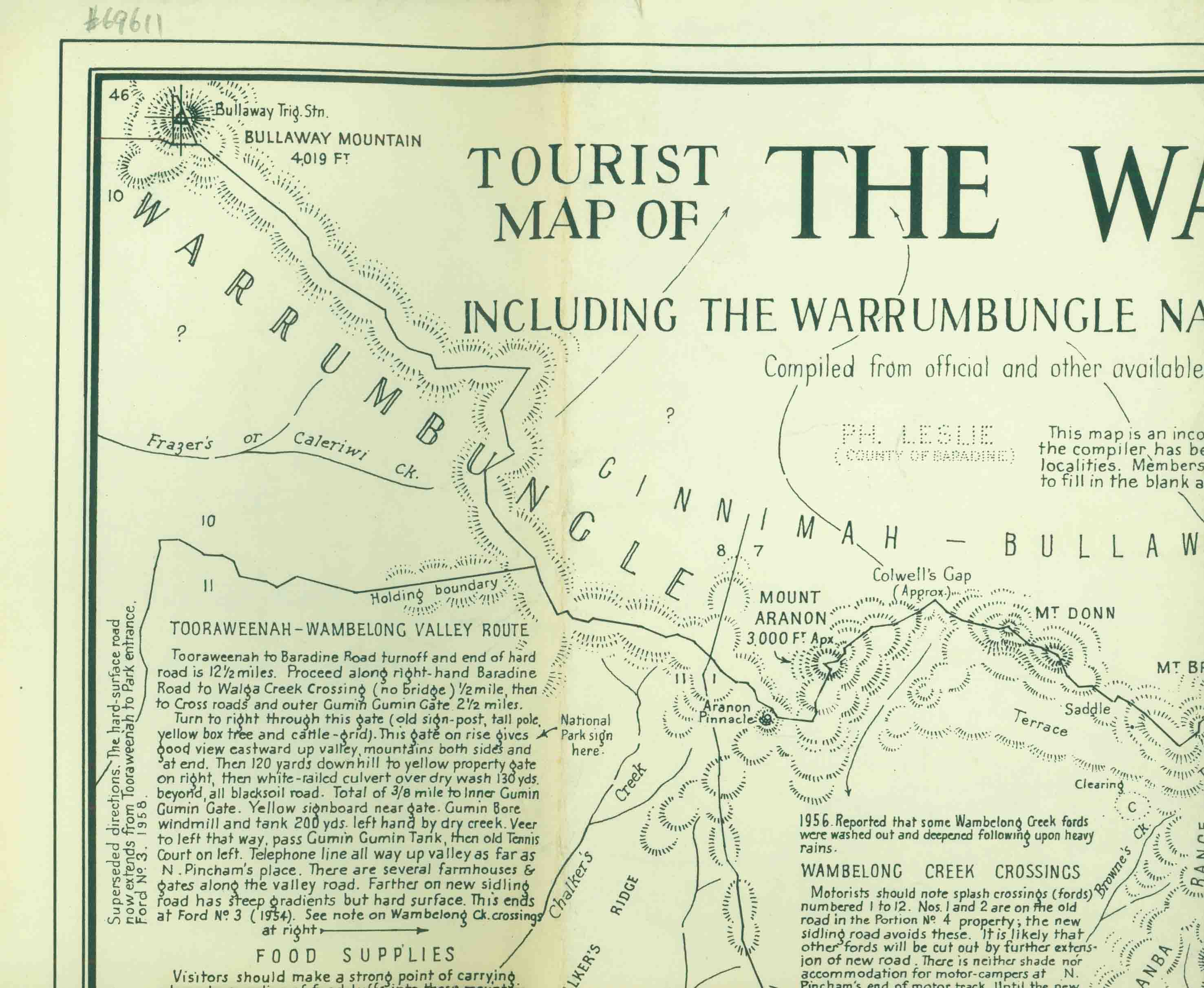 TOURIST MAP OF THE WARRUMBUNGLE MOUNTAINS NEW SOUTH WALES