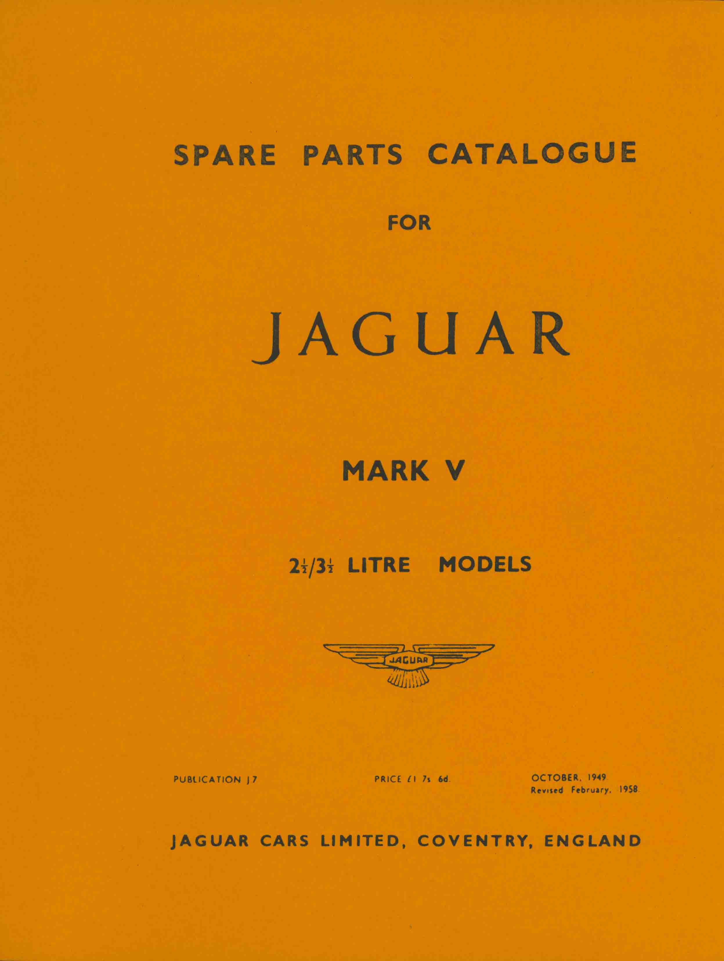 SPARE PARTS CATALOGUE FOR JAGUAR MARK V.